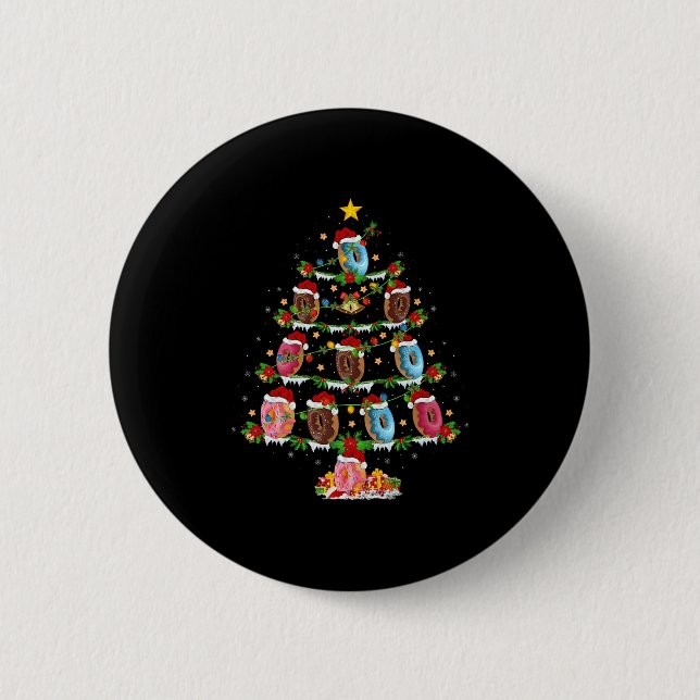 Donuts Christmas Tree Lights Funny Fast Food Donut Button (Vorderseite)