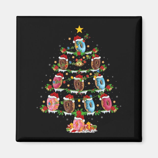 Donuts Christmas Tree Lights Funny Fast Food Donut Magnet (Vorne)