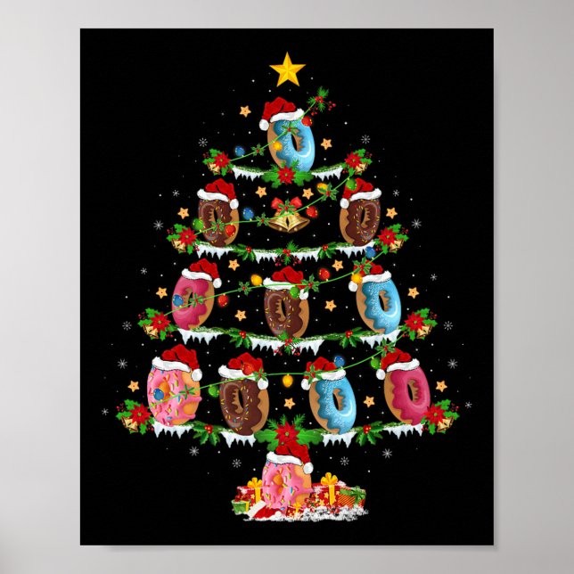Donuts Christmas Tree Lights Funny Fast Food Donut Poster (Vorne)