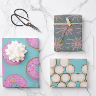 DONUTS CINNAMON WIRBEL und SKETCHY-BLUME Geschenkpapier Set