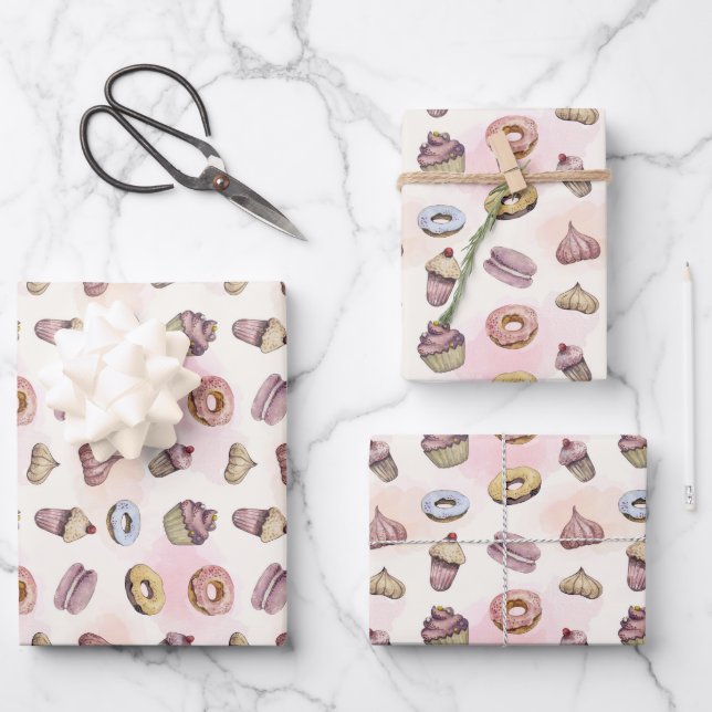 Donuts Cupcakes Niedlich Trendland Woodland Wasser Geschenkpapier Set (Vorderseite)