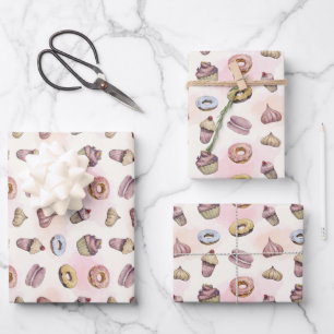 Donuts Cupcakes Süße Trendige Wald Wasserfarben Geschenkpapier Set