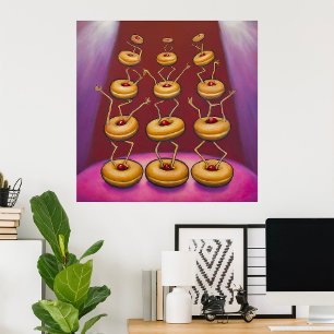 Donuts Dancing Whimsical Doughnut Zeichen Poster