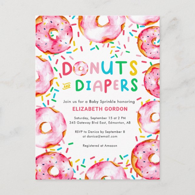 Donuts & Diapers Baby Sprinkle Niedlicher Spaß Postkarte (Vorderseite)