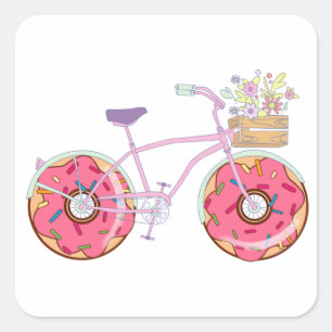 Donuts Fahrrad - Sonnenrad mit Doughnut Wheels Quadratischer Aufkleber