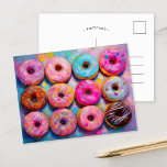 Donuts Farbenfrohe moderne Abstrakte Kunst Postkarte<br><div class="desc">Ein modernes, abstraktes Bild von einem Dutzend Donuts, das in hellen Pastellfarben wie Rosa, Gelb und Aqua platziert ist. Die spielerische Komposition besteht aus strukturierten Pinselstrichen und whimsikalen Formen, die eine lebendige und köstlich künstlerische Interpretation der beliebten süßen Leckerei aller schaffen. Dieses lebendige Stück verleiht jedem Raum einen unterhaltsamen, zeitgenössischen...</div>