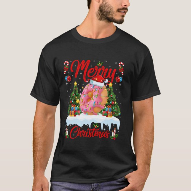 Donuts Frohe Weihnachtsbaum Lights Fast Food Donut T-Shirt (Vorderseite)