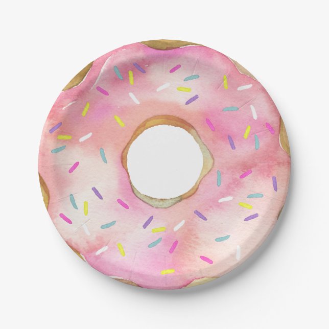 Donuts für Niedliche Wasserfarben Pappteller (Vorderseite)