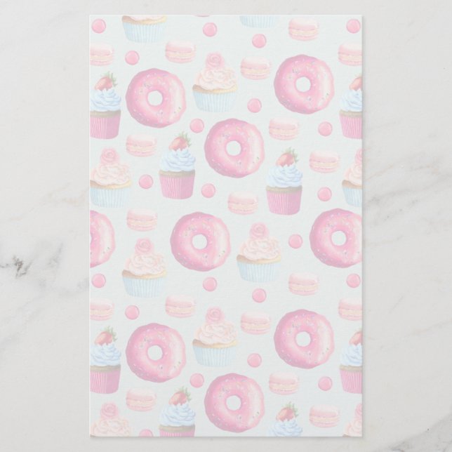 Donuts Macarons und Cupcake Muster Briefpapier (Vorderseite)