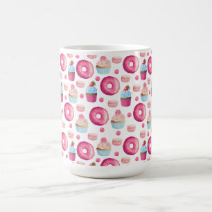 Donuts Makaronen und Cupcake Muster in Aquarellfar Tasse