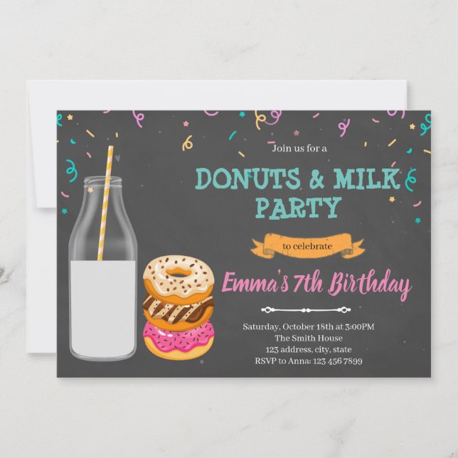 Donuts Milch Party Thema Einladung (Vorderseite)