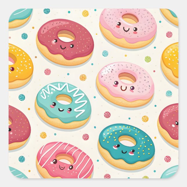 Donuts-Muster Quadratischer Aufkleber (Vorderseite)