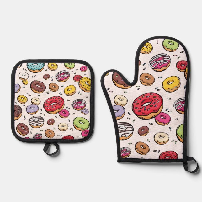 Donuts nahtloses Muster Ofenhandschuh & Topflappen-Set (Vorderseite)