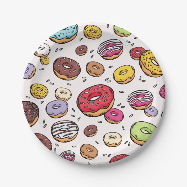 Donuts nahtloses Muster Pappteller (Vorderseite)