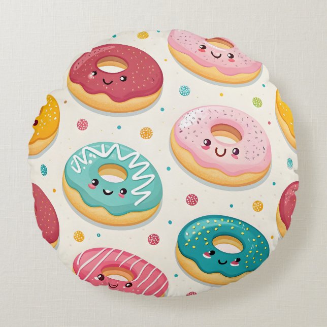 Donuts Pattern Rundes Kissen (Vorderseite)