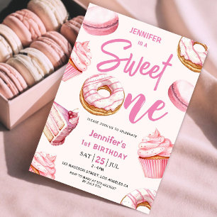 Donuts Pink Girl Sweet One 1. Geburtstagsfeier Einladung