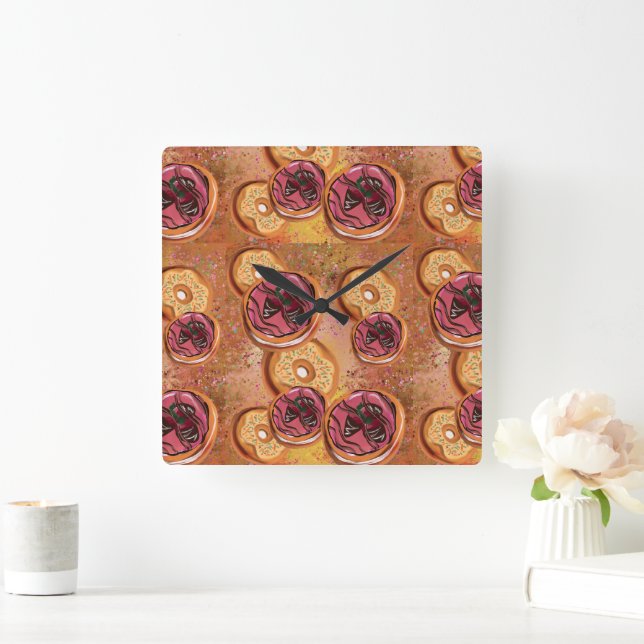 Donuts Quadratische Wanduhr (Zuhause)