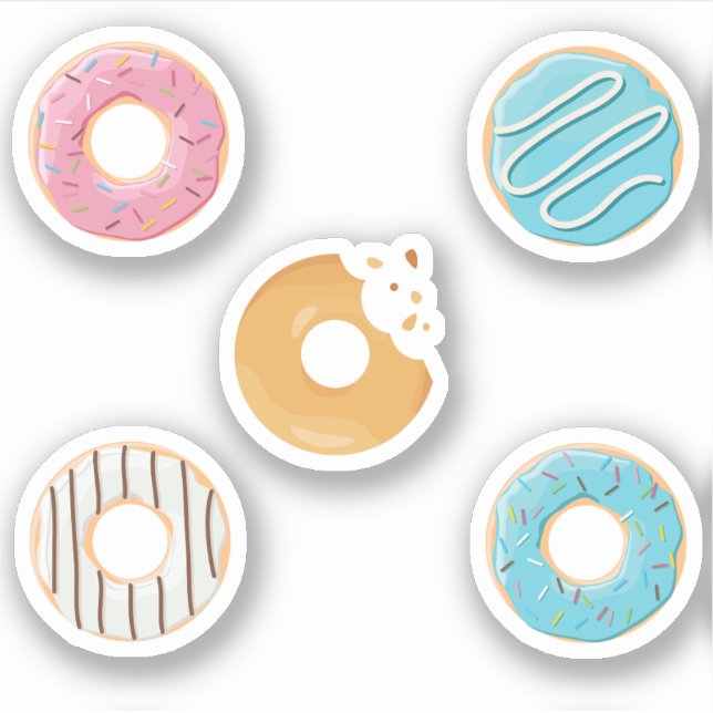 Donuts rosa blau und beiße Schokolade 5x Set Aufkleber (Vorderseite)