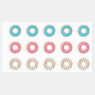 Donuts Rosa Blau und Bisse Creme 3x Set Etiketten