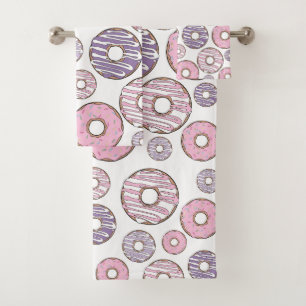 Donuts, rosa Donuts, Lila Donuts Badhandtuch Set