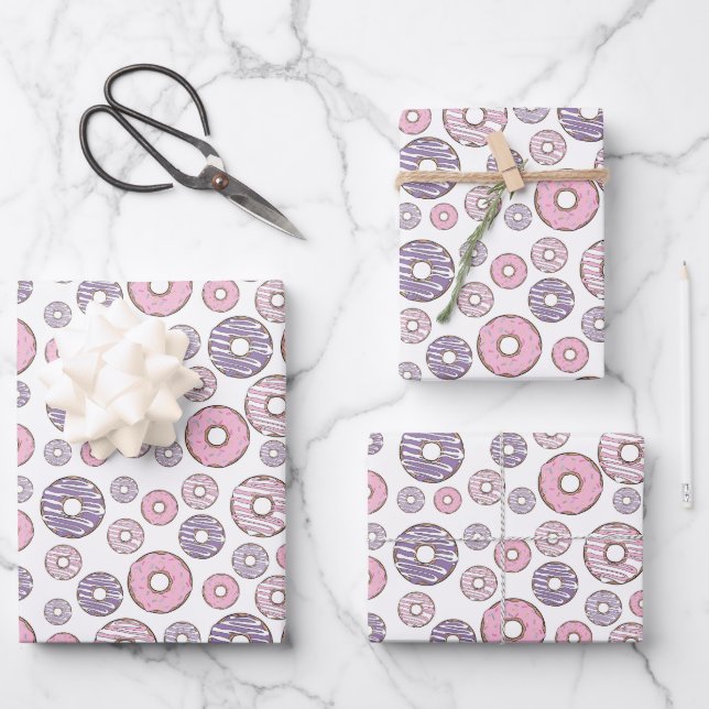 Donuts, rosa Donuts, Lila Donuts Geschenkpapier Set (Vorderseite)