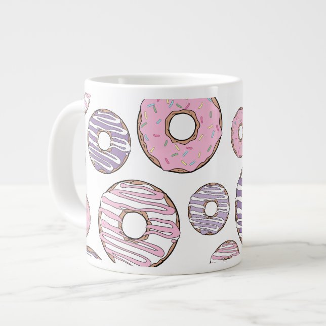 Donuts, rosa Donuts, Lila Donuts Jumbo-Tasse (Vorderseite Links)