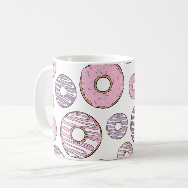 Donuts, rosa Donuts, Lila Donuts Kaffeetasse (Vorderseite Links)