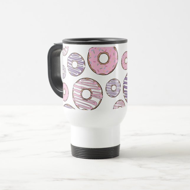 Donuts, rosa Donuts, Lila Donuts Reisebecher (Vorderseite Links)