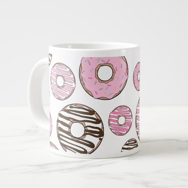 Donuts, rosa Donuts, weiße Donuts Jumbo-Tasse (Vorderseite Links)