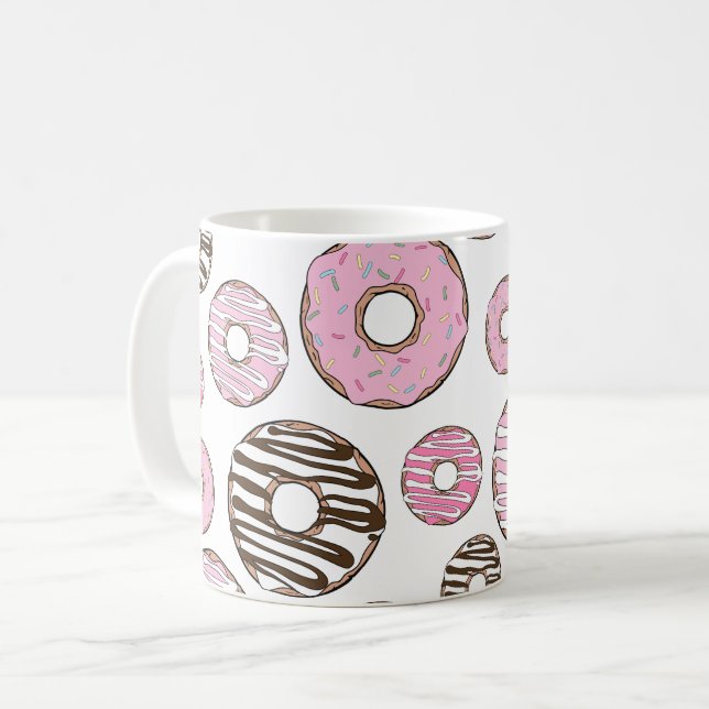 Donuts, rosa Donuts, weiße Donuts Kaffeetasse (Vorderseite Links)