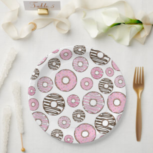 Donuts, rosa Donuts, weiße Donuts Pappteller