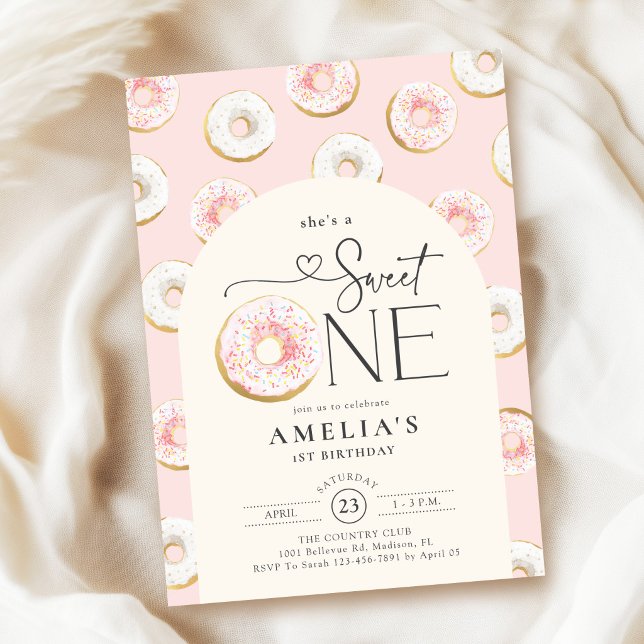 Donuts Rosa Sweet One 1. Geburtstag Einladung (Von Creator hochgeladen)