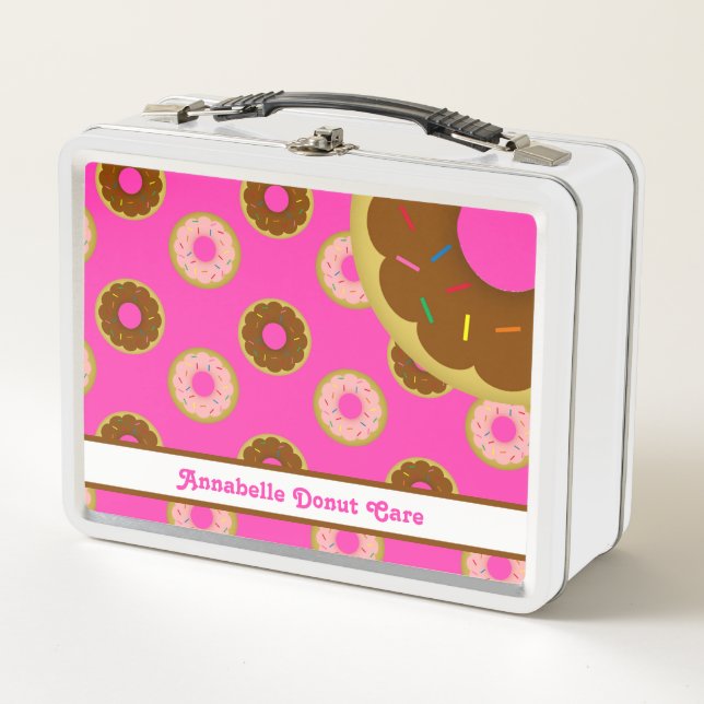 Donuts Sprinkler Spenden Pink Personalisiert Metall Brotdose (Vorderseite)