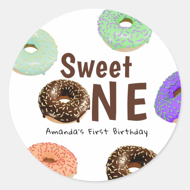 Donuts Sweet One 1. Geburtstag Runder Aufkleber (Vorderseite)