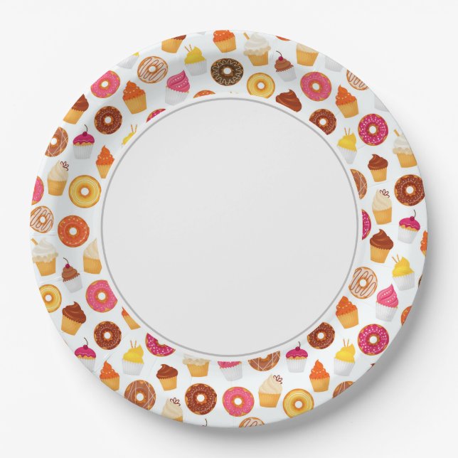 Donuts und Cupcakes Pappteller (Vorderseite)