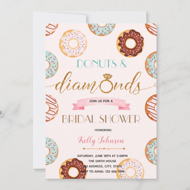 Donuts und Diamant-Brautparty-Party-Karte Einladung (Vorderseite)
