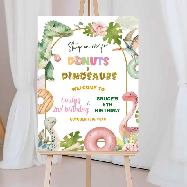 Donuts und Dinosaurier Joint Sibling Welcome Sign Poster (Von Creator hochgeladen)
