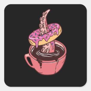 Donuts und Kaffee Quadratischer Aufkleber