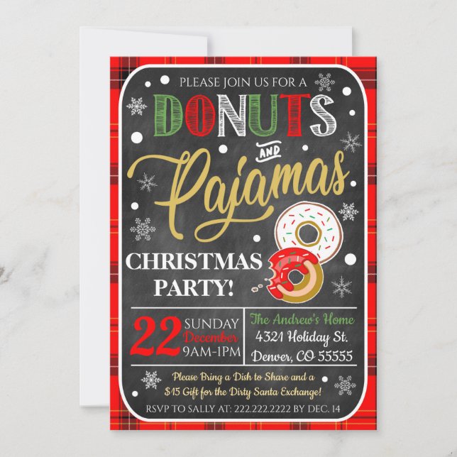 Donuts und Pajamas Weihnachtszeit Party Einladung (Vorderseite)