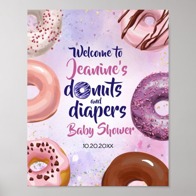 Donuts und Windeln Baby Sprinkle Dusche Willkommen Poster (Vorne)