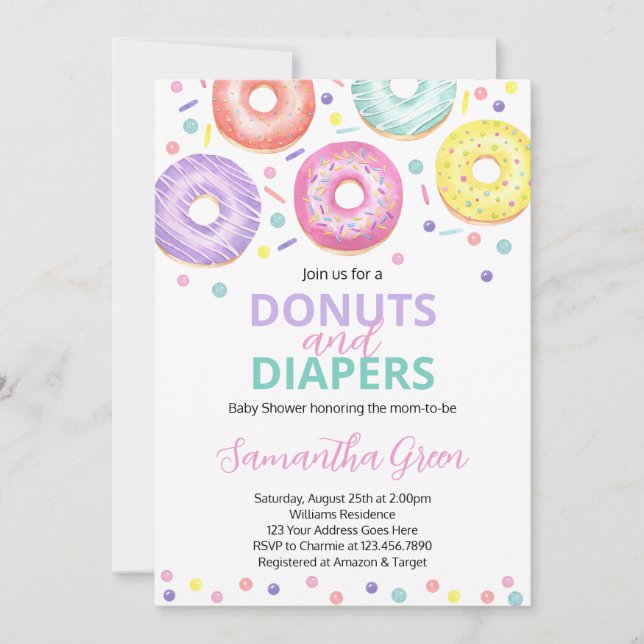 Donuts und Windeln Kinderdusche Einladung (Vorderseite)