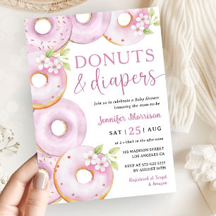 Donuts und Windeln Mädchen Rosa Babyparty Einladung