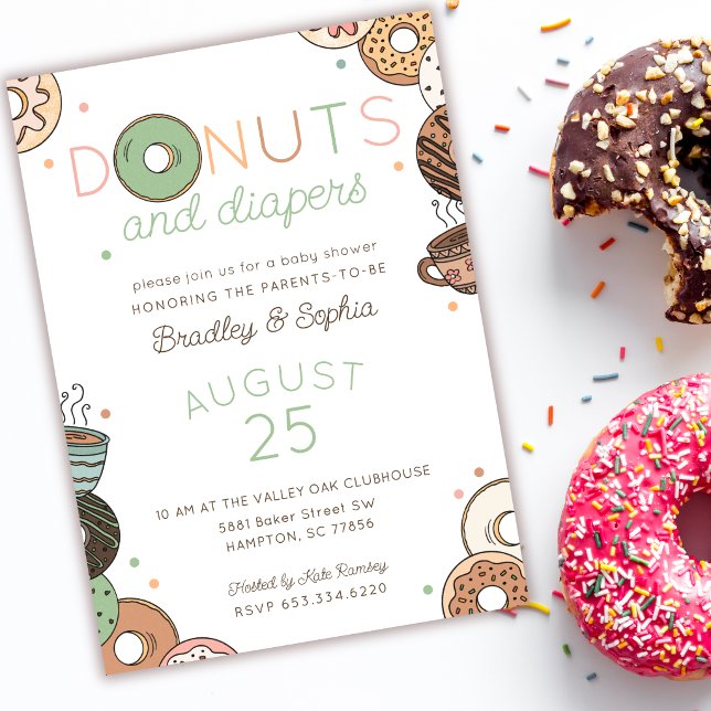 Donuts und Windeln Paars Babyshower Einladung (Von Creator hochgeladen)