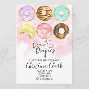 Donuts und Windeln Rosa Donut Babydusche Einladung