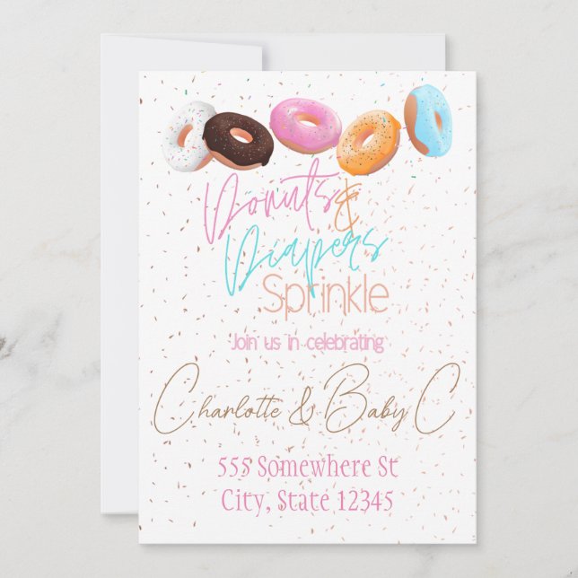Donuts und Windeln Sprinkle Einladung (Vorderseite)