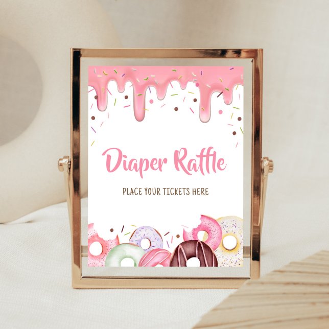 Donuts und Windeln sprinkle Windeln Poster (Pink Donuts Girl Baby Shower Diaper Raffle Sign)