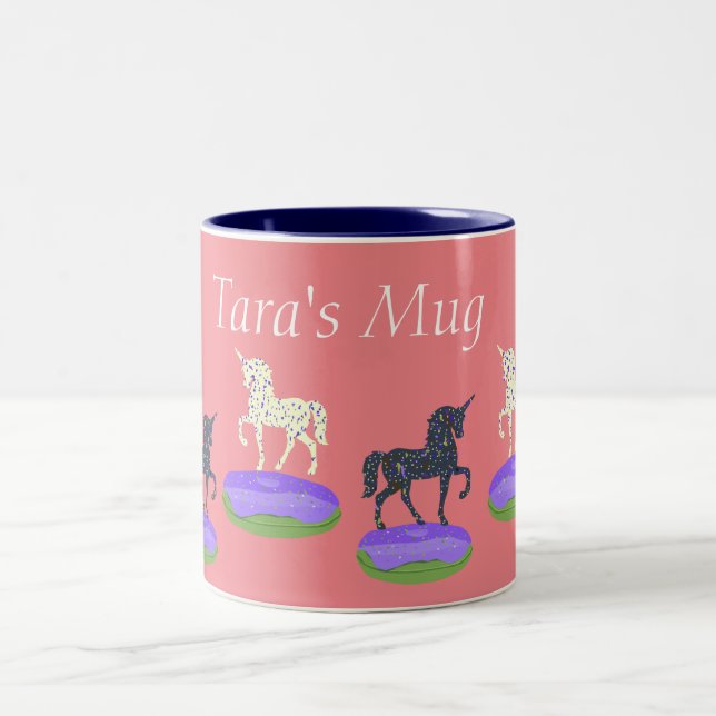 Donuts Unicorns Individuelle Name Zweifarbige Tasse (Mittel)