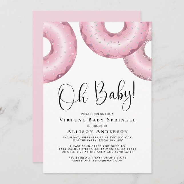 Donuts Virtual Baby Sprinkle Rosa Einladung (Vorne/Hinten)