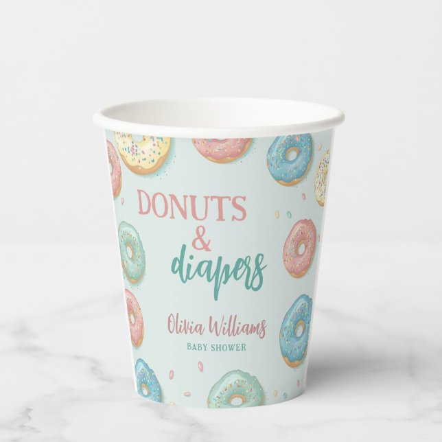 Donuts & Windeln Niedlich Minze Green Baby Dusche Pappbecher (Vorderseite)