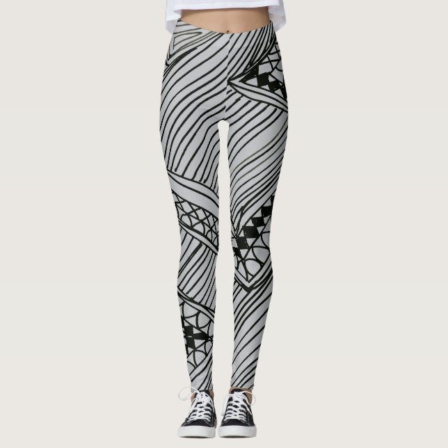 Doodle 1A Black Light Gray Leggings (Vorderseite)